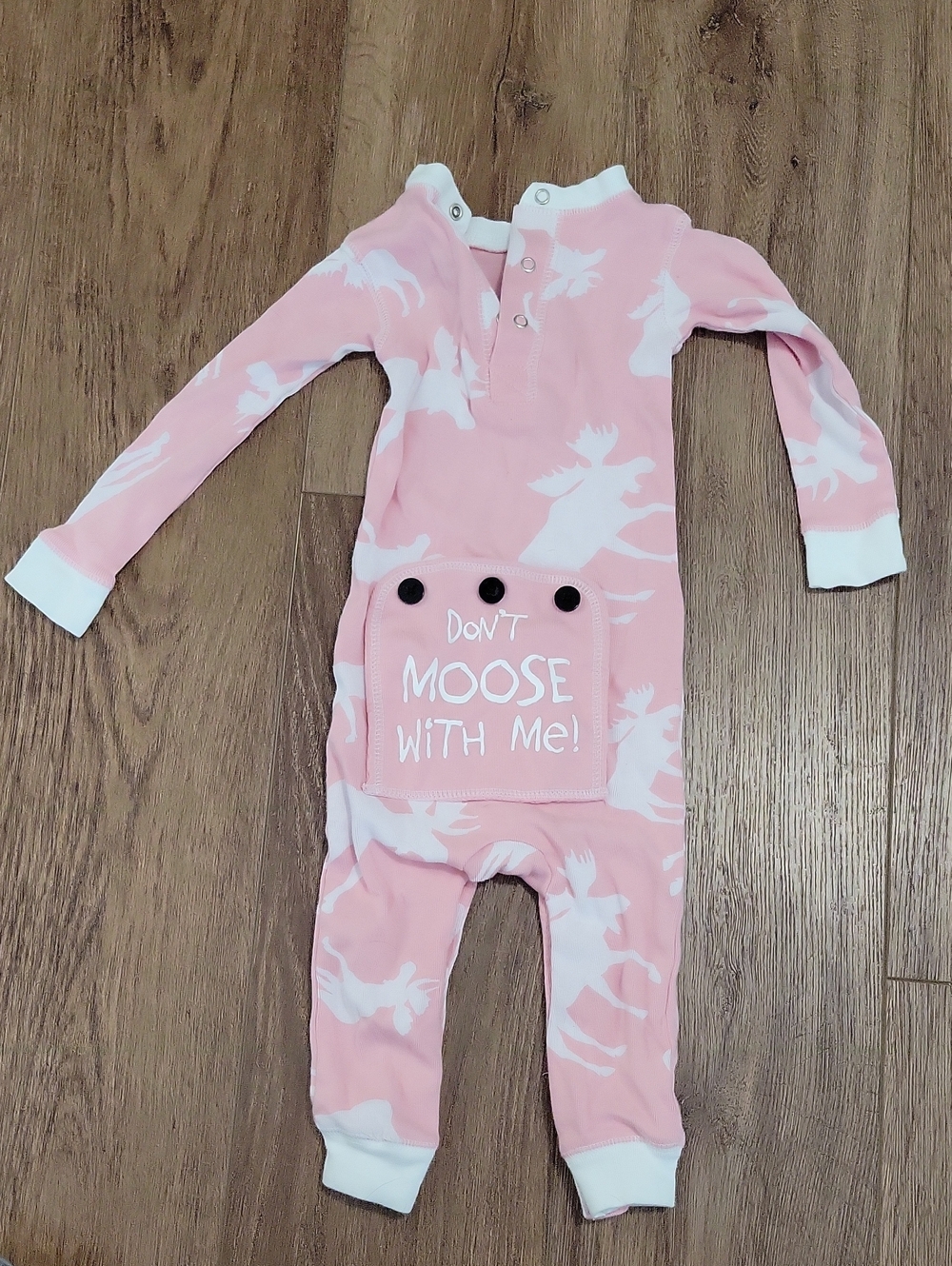 Lazy One Pink Moose-Print Long Sleeve Kids One-Piece